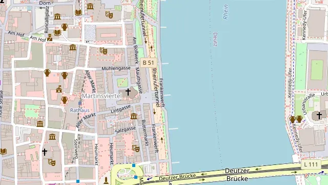 Lage von Altstadt-Promenade und Rheingarten auf der Karte